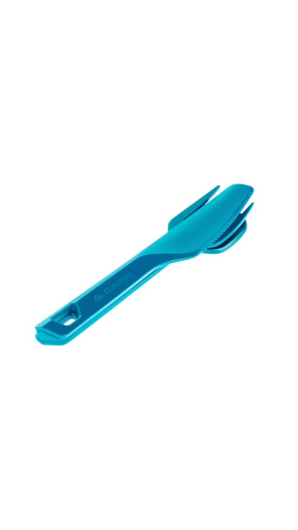 ست قاشق، چنگال،چاقو کوهنوردی، کمپینگ کچوا             -QUECHUA Camping Plastic Tableware Set - Fork/Knife/Spoon - 3 Pieces - Blue - 100