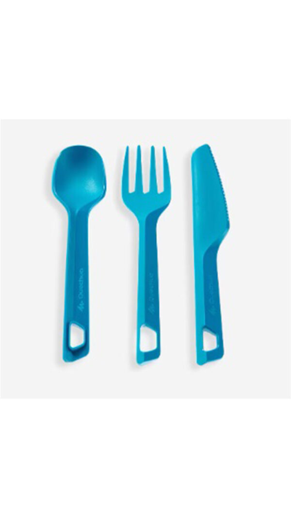 ست قاشق، چنگال،چاقو کوهنوردی، کمپینگ کچوا             -QUECHUA Camping Plastic Tableware Set - Fork/Knife/Spoon - 3 Pieces - Blue - 100